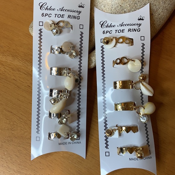 Silver 6-Piece Adjustable Sea Shell Toe Ring Set - Picture 8 of 11